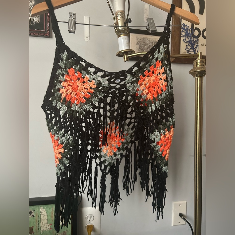 Vivid Crochet Fringe Crop Top